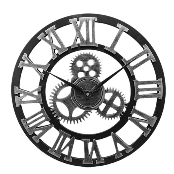 reloj pared industrial plata