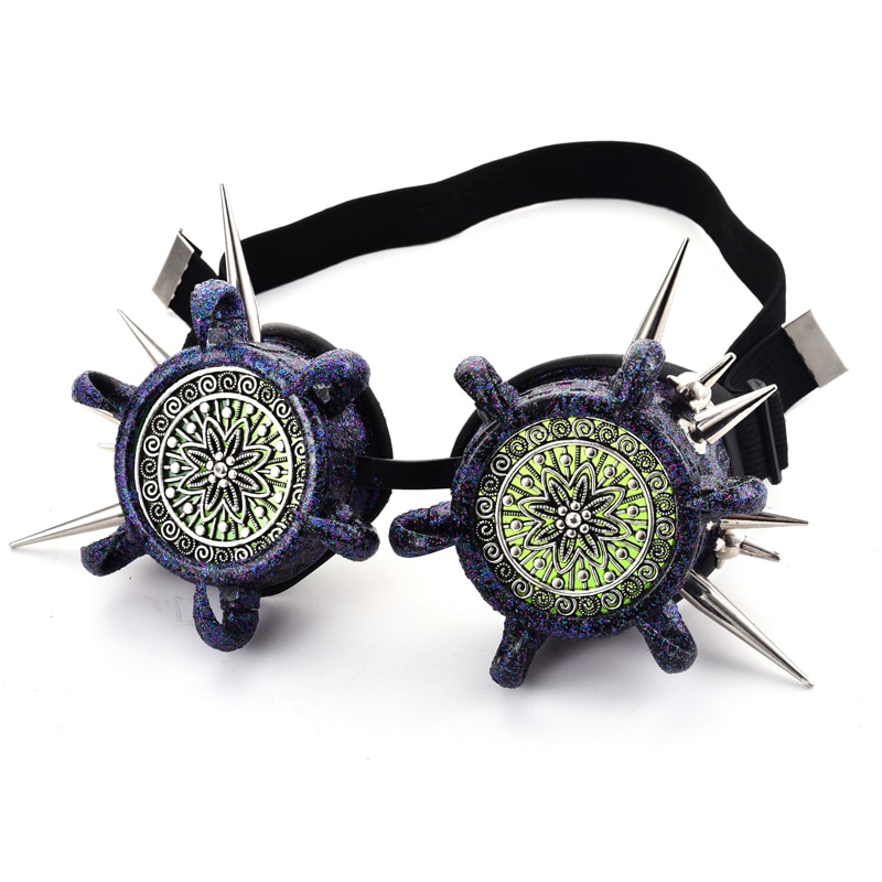 thumbnail image 2 of Punkaddict Jumbo Spike Steampunk Goggles – Horror Punk Goth Rave Cosplay 3-Spike Design 2 of 6